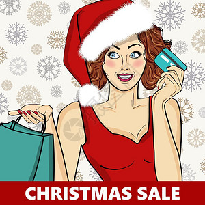 性感圣诞节快乐促销圣诞礼物海报流行艺术圣誕女孩插画