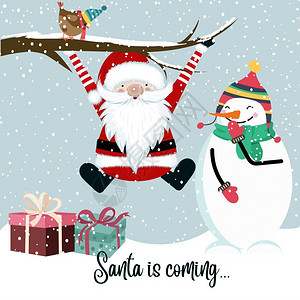 有趣的圣诞雪人圣诞老人来了有趣的圣诞插图插画