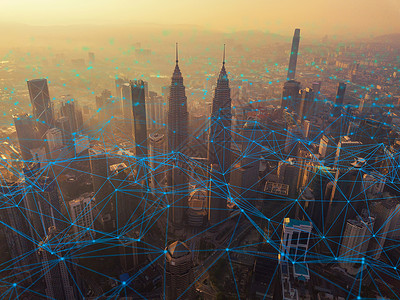 金融区和商业中心在技术概念智能城市的技术概念中图片