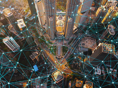 金融区和商业中心在技术概念智能城市的技术概念中图片