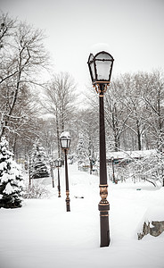 雪下的街道灯光图片