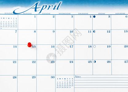 4月15日的Redpushpin税收入应纳日历间接费用方面的提醒图片