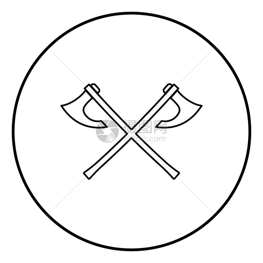 圆圈中交叉的斧子矢量插图图片