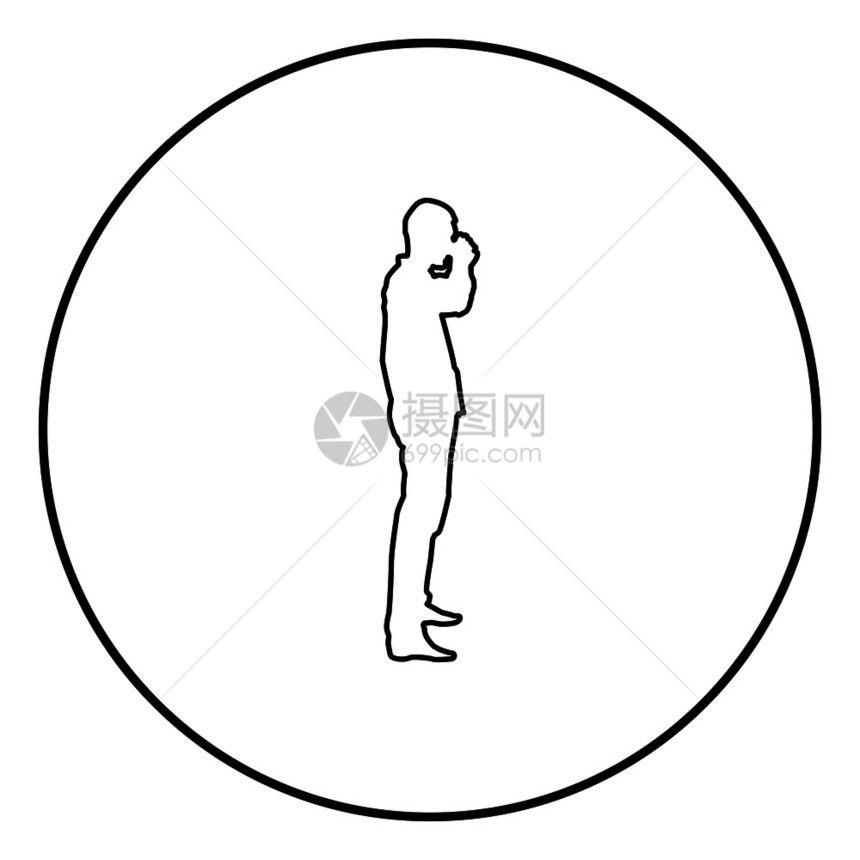 在圆圈中站着喝水的男人矢量图标图片