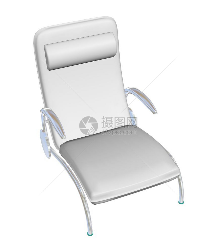 白色的衬垫皮革坐椅白色有臂帽头金属腿3D插图图片