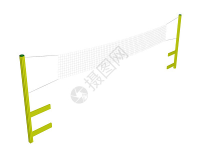 羽毛球和排网黄色柱子白网3D插图图片