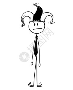 领带卡通戴着小丑帽子和领带的火柴人矢量卡通插图插画