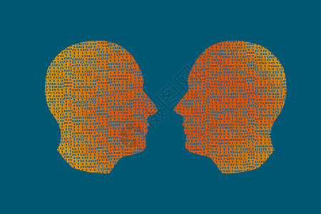 人头带有零和二进制数字代码3D转换图片