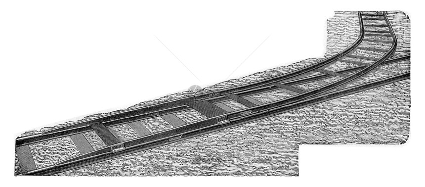 Decauville的脱轨即刻连接一条辅助车道在一条现有路的任何一点上不剪切刻的老式插图图片