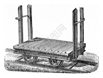 运输日志的Wagon平台刻的老式插图图片