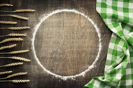糖耳朵木底面粉和包食品顶视图背景