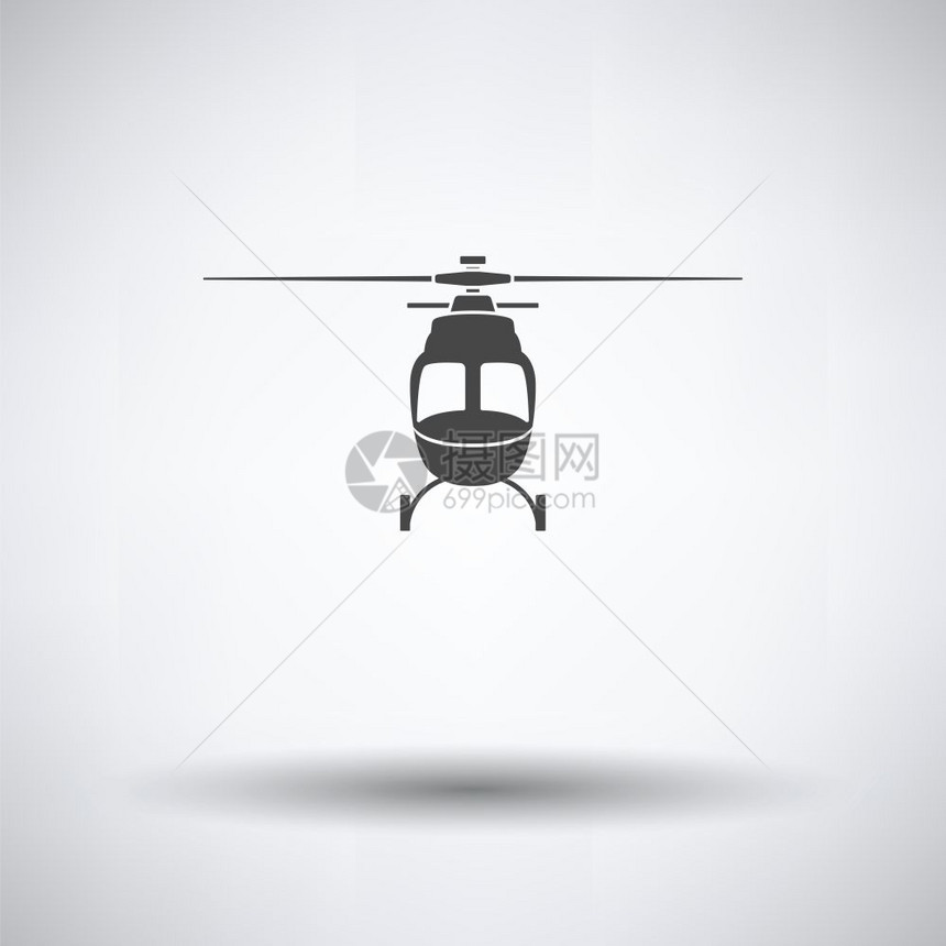 直升机图标在灰色背景圆影矢量图示上的前视图片