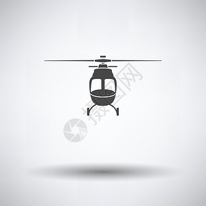 直升机图标在灰色背景圆影矢量图示上的前视图片