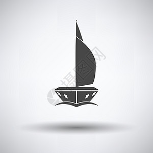 帆船矢量在灰色背景圆影矢量插图上游艇标前观背景