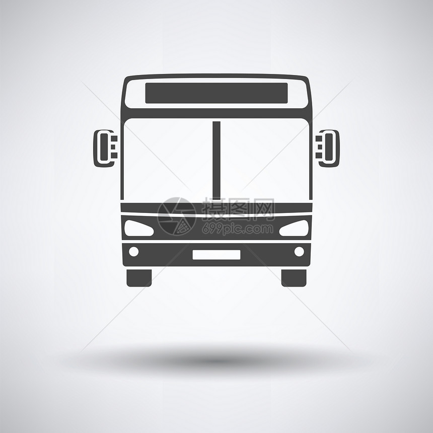 灰色背景的城市公共汽车图标前视圆影矢量插图图片