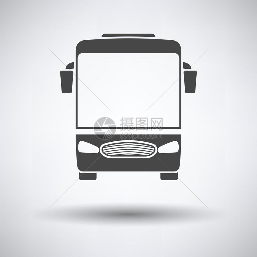 灰色背景圆影矢量插图上的旅游公共汽车图标前视图片