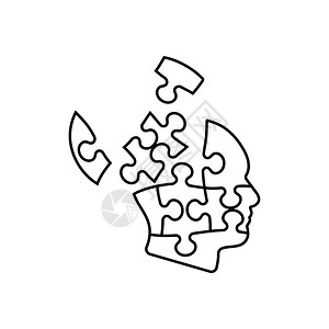 智力拼图拼图组成的大脑抽象图标插画