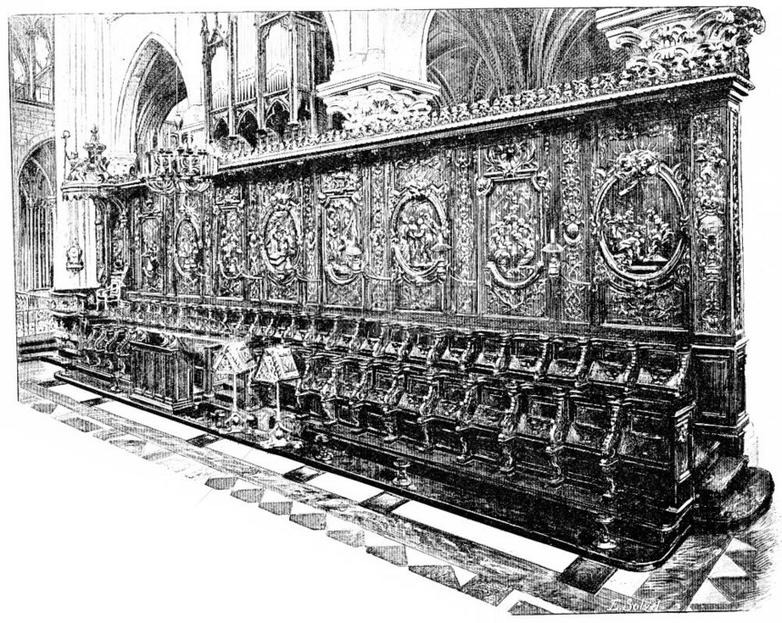 唱诗班的摊位刻有古老的插图巴黎奥古斯丁维京大学1890年图片