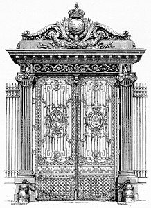 金宫大门刻有古老的插图巴黎奥古斯丁维京大学1890年图片