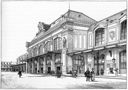 离境退税奥尔良站离境庭古典雕刻的插图巴黎奥古斯丁维京大学1890年背景
