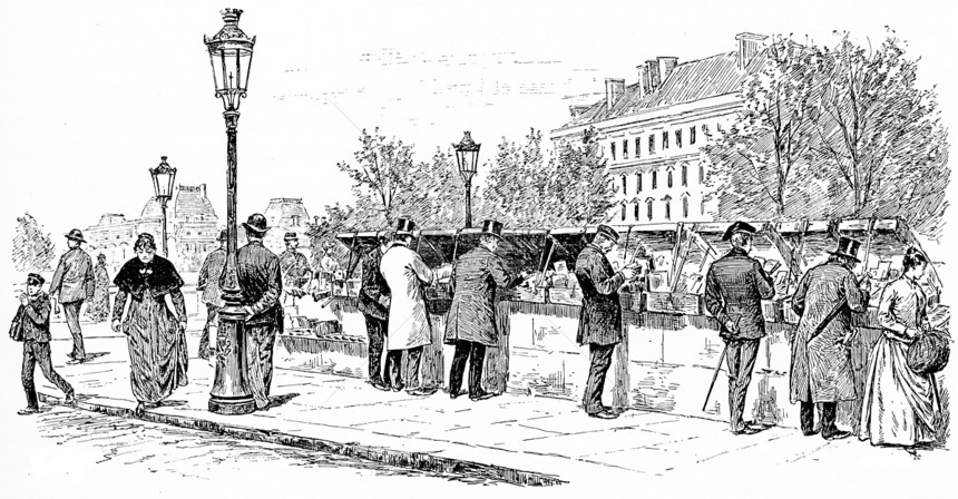 在沃尔泰码头的圣米歇书商重写插图巴黎奥古斯丁维京大学1890年图片