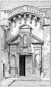 生鲜签到签到入口图圣热尔曼德普列斯的侧门刻有古老的插图巴黎奥古斯特维图塔克1890年背景