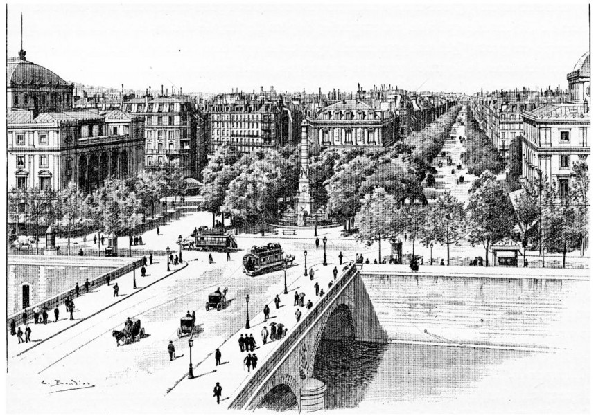 PontuChangePlaceduChatelet和BoulevarddeSebastopol刻有文字的插图巴黎Auguste图片