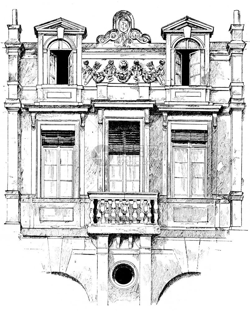 Lamoignon旅馆的外墙图解巴黎AugusteVITU1890年图片