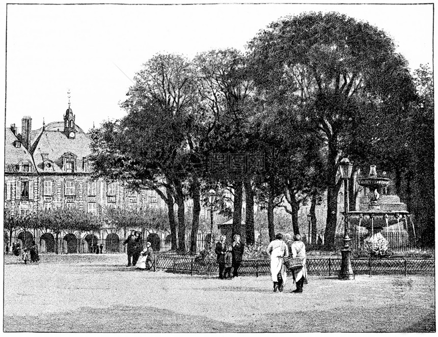 Vosges广场花园1890年巴黎AugusteVITU图片