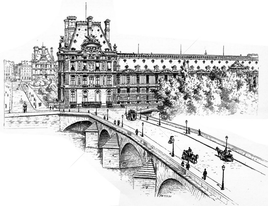 Marsan宫殿PavillondeFlore和PontRoyalQuaidesTuileries刻有古典的插图巴黎August图片