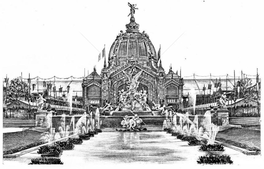 Coutan喷泉和中央穹顶古老的雕刻插图巴黎AugusteVITU1890年图片
