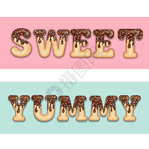 甜甜圈字体试写打字文甜言蜜语巧克力糖果甜品收藏矢量插画