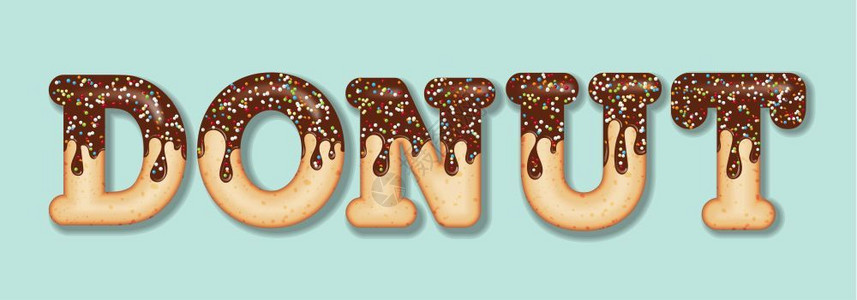 甜甜圈字体感应打字文单词甜圈巧克力和糖果甜圈字母矢量插画
