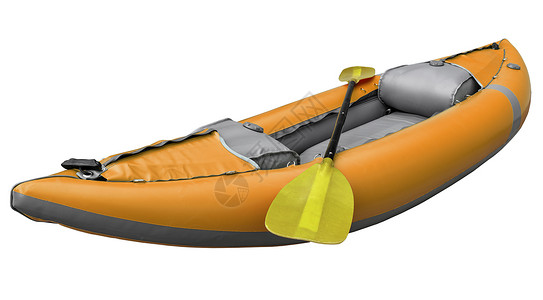 充气皮艇一人驾驶皮艇手持划桨在白色上隔离有剪接路背景
