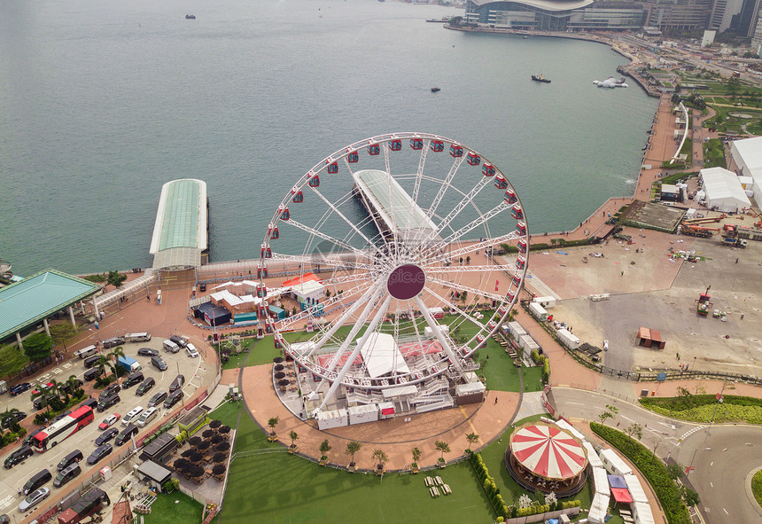 香港观光轮和游乐园的空中观景供假期和旅行概念下的儿童使用香港市中心维多利亚港图片