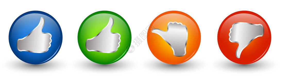 标动素材按钮3d插图标缩略向绿色和蓝橙中拇指向红色下缩动在线投票符号概念喜欢它不背景