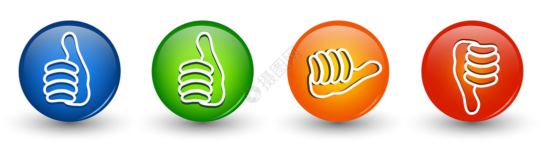 下拉图标设置图标按钮缩略图向绿色和蓝橙中拇指向红色下拉大拇指在线投票符号概念喜欢它不3d插图背景