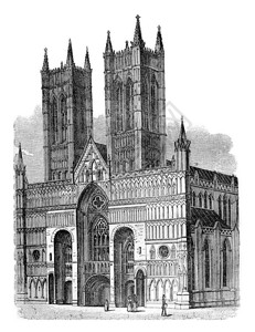 林肯大教堂西面古老的雕刻插图1837年英国的丰富多彩历史图片