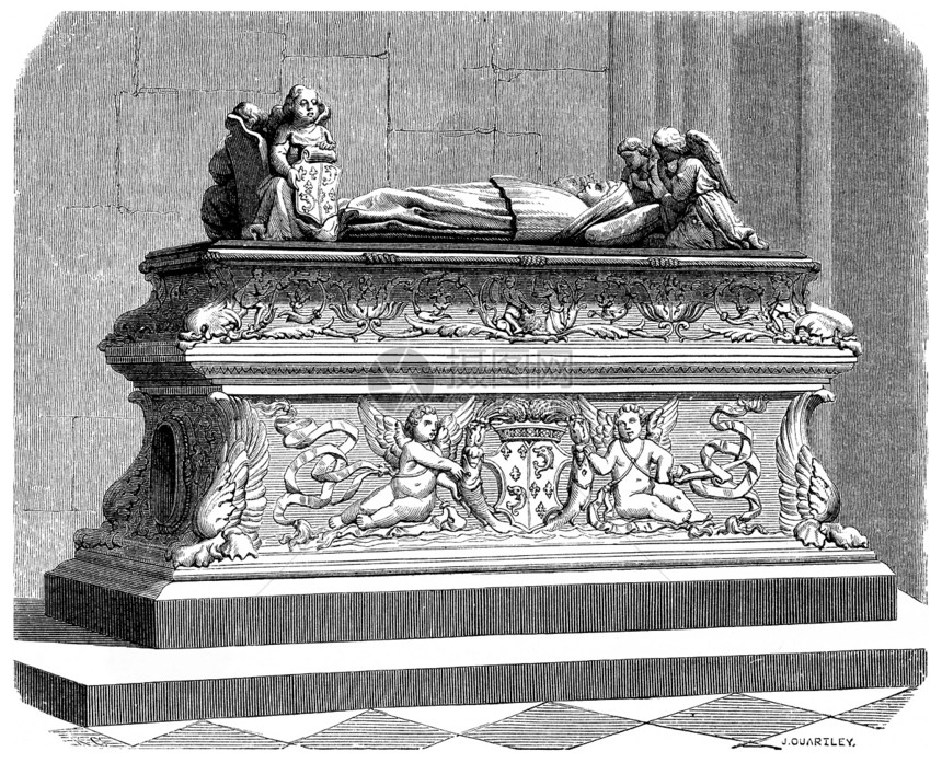 布列塔尼的安妮孩子墓穴在旅游教堂古代刻有的插图图片