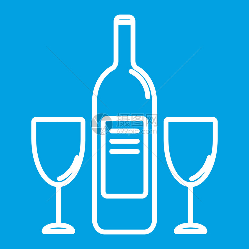 用于网络和移动设备的葡萄酒瓶和玻璃薄线图标图片