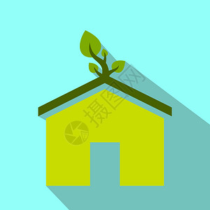 生态房屋平板图标现代绿色和黄生态符号房屋平板图标图片