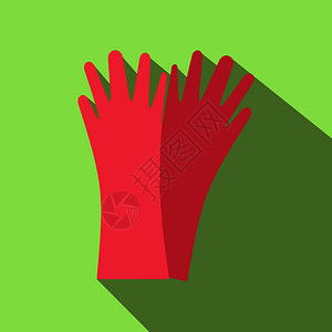 红橡胶手套平面图标图片