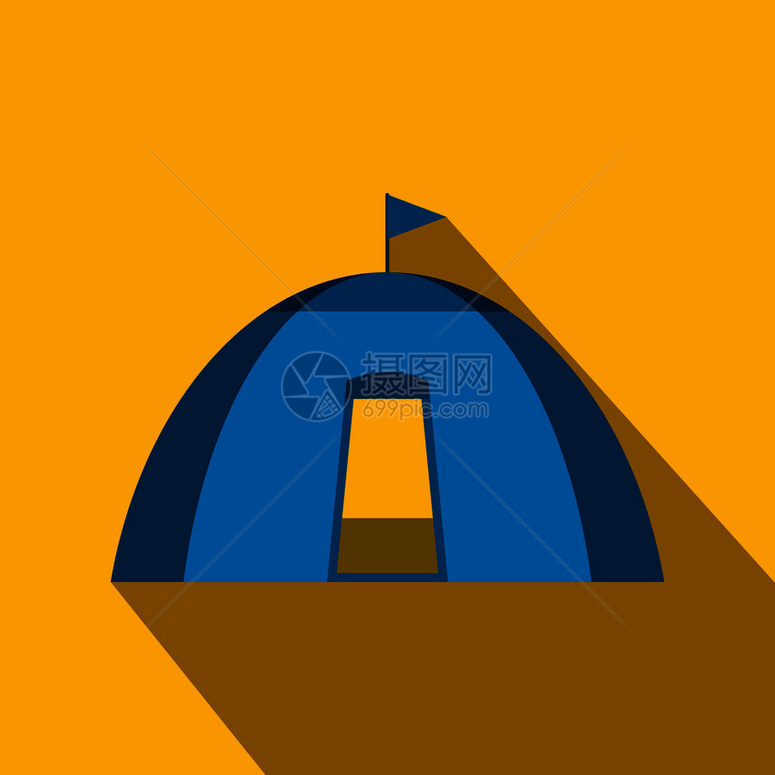 黄色背景的蓝圆顶帐篷图标图片