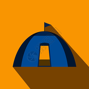 避难黄色背景的蓝圆顶帐篷图标插画