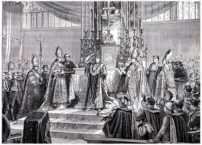 拿破仑在头上举起铁冠刻着古老的插图185年法国历史背景图片