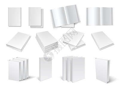 白色背景上孤立的空白书模板集空白书模板集背景图片
