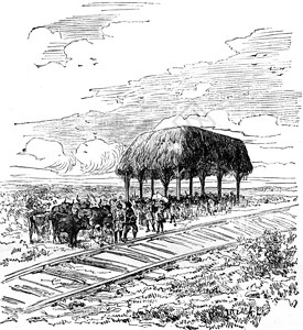 MdeLessepsSavanilla和Barranquilla哥伦比亚之间铁路第一站古代刻画图旅行杂志18790年背景图片