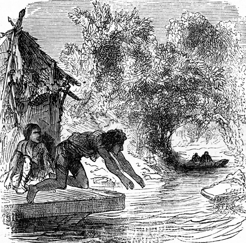 印度的戏剧逃犯敌人投下了游泳古老的雕刻图解旅行杂志18790年图片