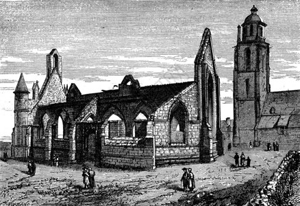 Batz镇Mulberry教堂的废墟古代刻画图旅行日报180年背景图片