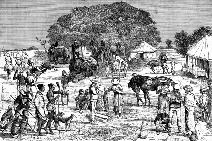 孟加拉的野猪狩猎营地的开始古老雕刻图旅行杂志180年0年图片